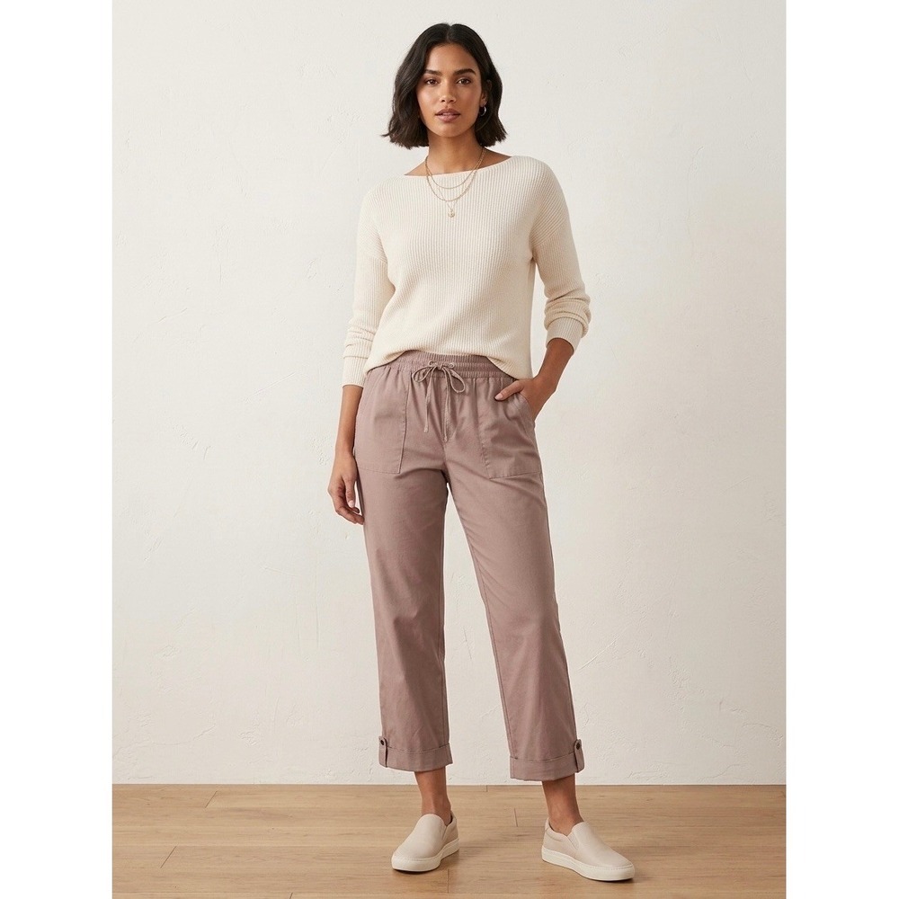89th + Madison Womens Khaki Mauve Drawstring Utility Crop Pants Large NWT